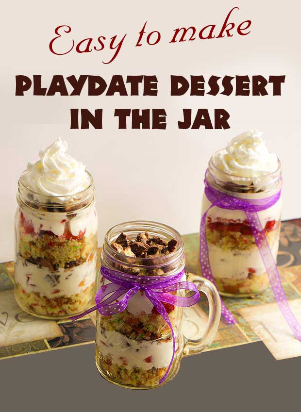Kids love LOVE L-O-V-E sweets and this recipefollow for a cake in the jar is a definite winner for any playdate – it is unusual, fun, and very easy to make.