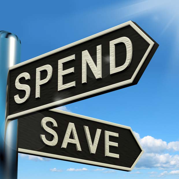 spend-or-save-signpost-showing-budget-finance-and-income