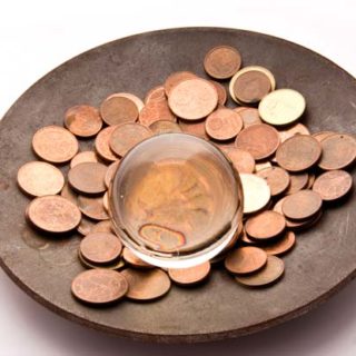 A plate full of coins