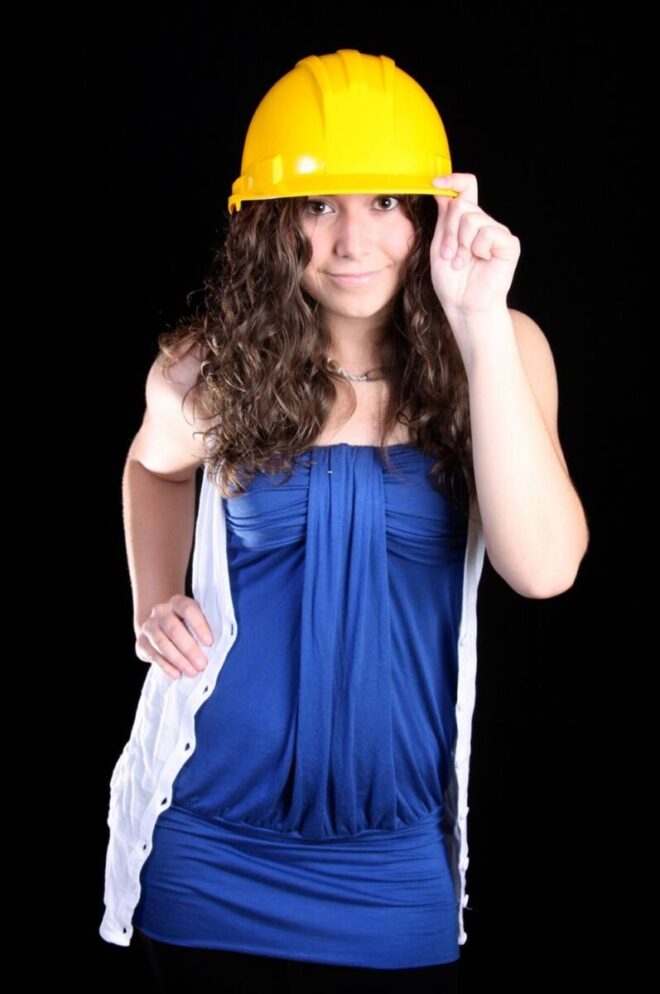 13 yo Teen girl in construction head