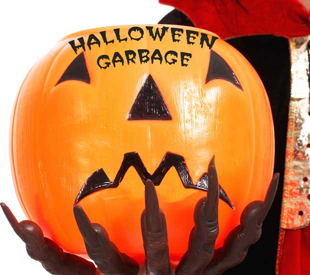 Halloween Garbage pumpkin sad