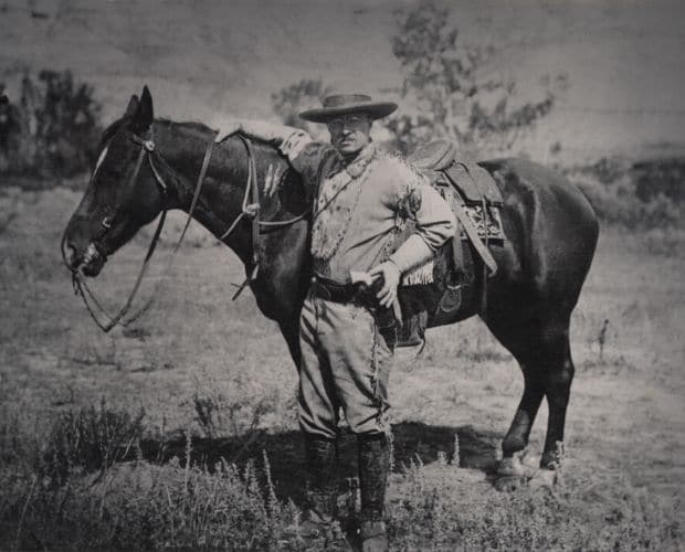Theodore Roosevelt with his horse in Medora North Dakota
