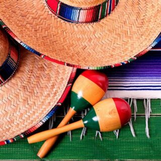 Two Mexican hats and maracas