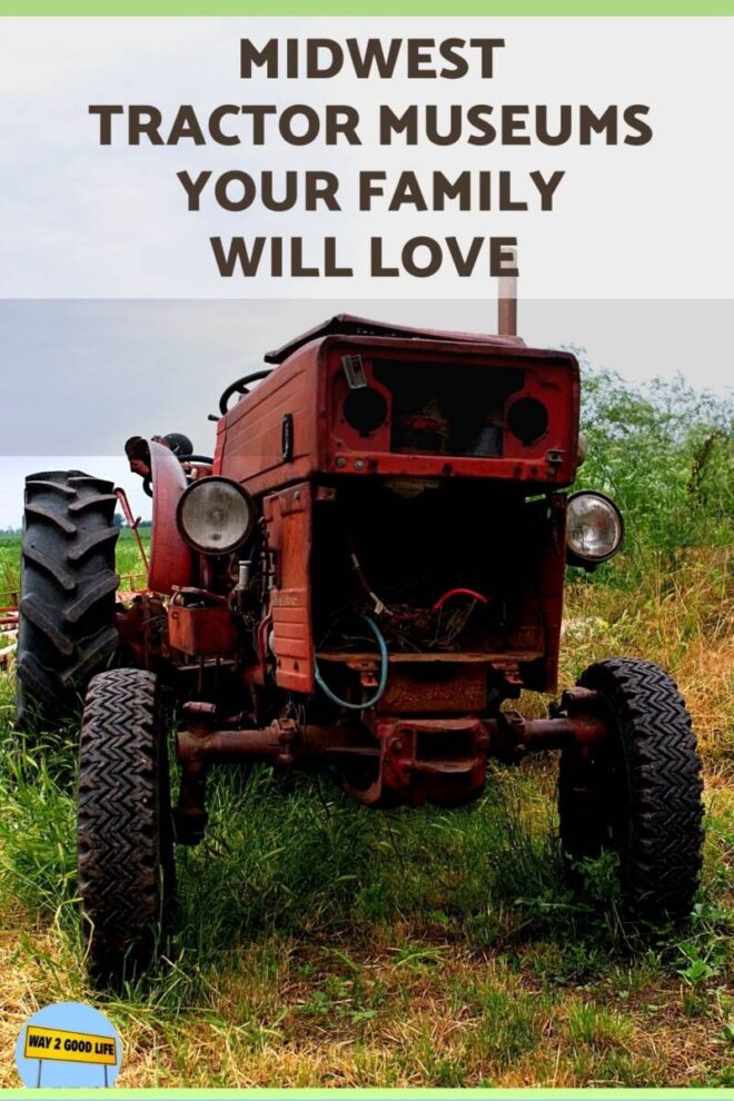 Pinable image of ancient tractor on green lawn