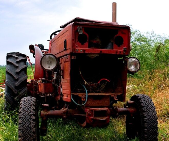 Midwest Tractor Museums - red tractor closeup outside