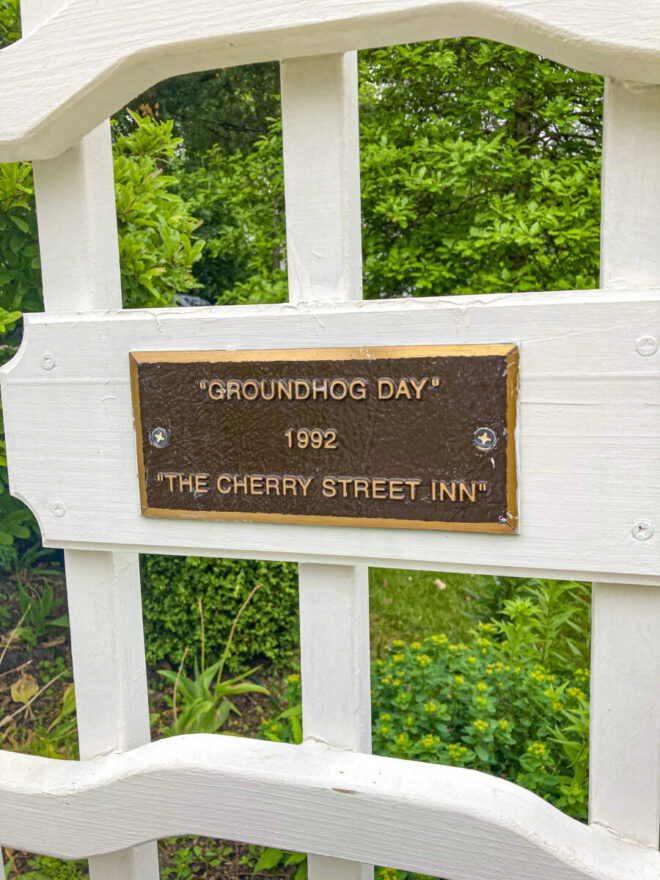 Groundhog day sign on the Cherry Inn fence